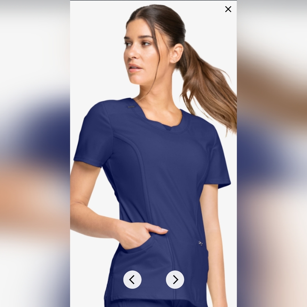 Cherokee Infinity Navy (Galaxy) 3-Pocket Stretch Round Neck Scrub Top XS